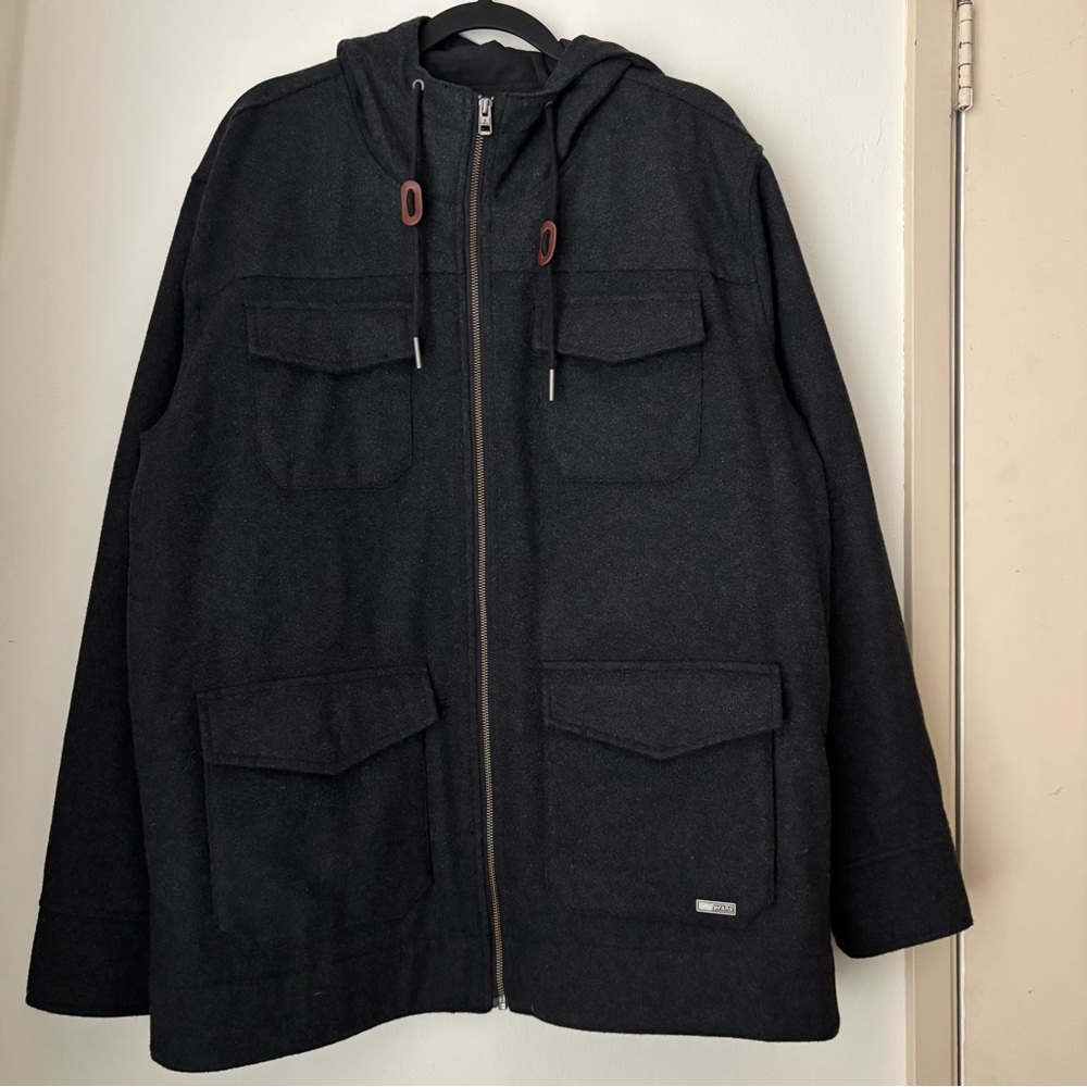 PrAna Field Jacket in Black Heather Mens XL NEW Recycled Wool Blend Utility Hood